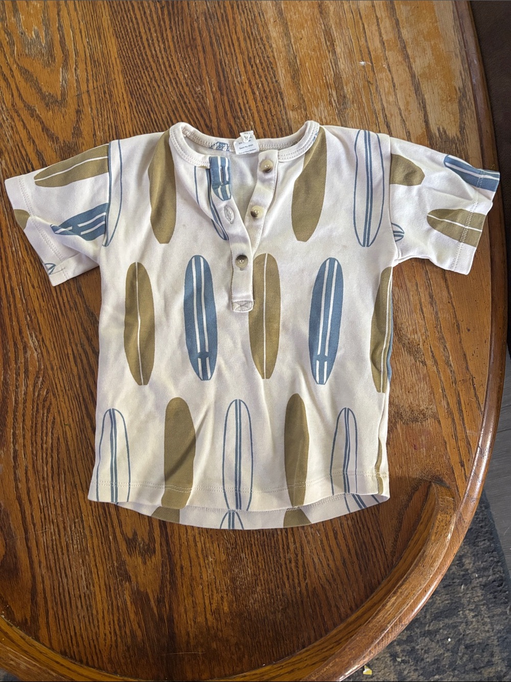 kate quinn Cream Henley Top with Blue & Olive Surfboard Print